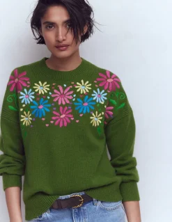 Boden Pulls & Gilets-Pull Isa brodé Jardin d’herbes aromatiques, fleurs vertes