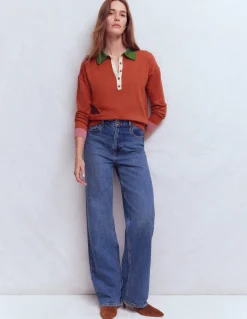 Boden Pulls & Gilets-Pull Lara à col tunisien en coton Rouge grange