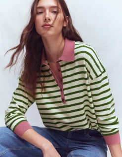 Boden Pulls & Gilets-Pull Lara à col tunisien en coton Ivoire chaud, rayé jardin intérieur