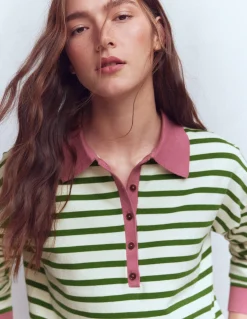 Boden Pulls & Gilets-Pull Lara à col tunisien en coton Ivoire chaud, rayé jardin intérieur