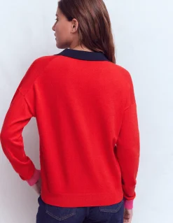 Boden Pulls & Gilets-Pull Lara à col tunisien en coton ROUGE