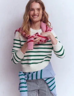 Boden Pulls & Gilets-Pull Lucy en coton épais Rayé ivoire et vert joyau