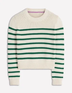Boden Pulls & Gilets-Pull Lucy en coton épais Rayé ivoire et vert joyau