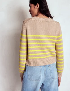 Boden Pulls & Gilets-Pull Lucy en coton épais Camel chiné, rayé fluo