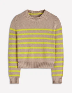 Boden Pulls & Gilets-Pull Lucy en coton épais Camel chiné, rayé fluo