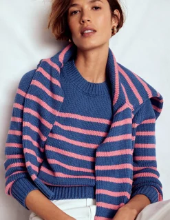 Boden Pulls & Gilets-Pull Lucy en coton épais Bleu, rayé rose