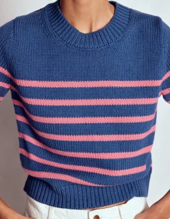 Boden Pulls & Gilets-Pull Lucy en coton épais Bleu, rayé rose