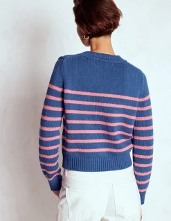 Boden Pulls & Gilets-Pull Lucy en coton épais Bleu, rayé rose