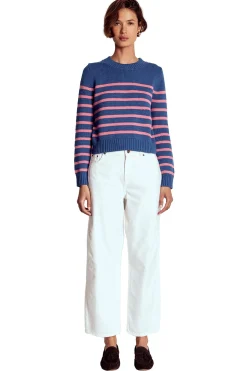 Boden Pulls & Gilets-Pull Lucy en coton épais Bleu, rayé rose