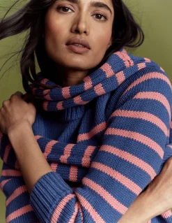 Boden Pulls & Gilets-Pull Lucy en coton épais Bleu, rayé rose