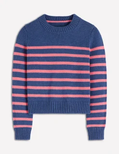 Boden Pulls & Gilets-Pull Lucy en coton épais Bleu, rayé rose