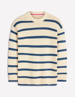 Boden Pulls & Gilets-Pull Lucy oversize en coton Rayé lait d’amande/bleu denim