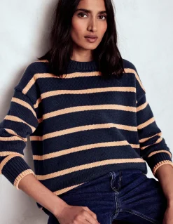 Boden Pulls & Gilets-Pull Lucy oversize en coton Bleu marine/camel chiné