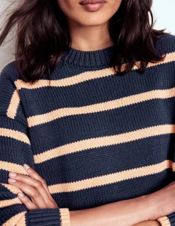 Boden Pulls & Gilets-Pull Lucy oversize en coton Bleu marine/camel chiné