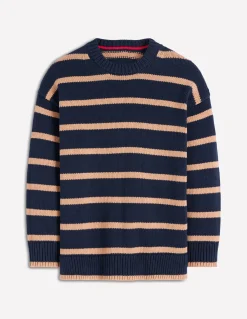 Boden Pulls & Gilets-Pull Lucy oversize en coton Bleu marine/camel chiné