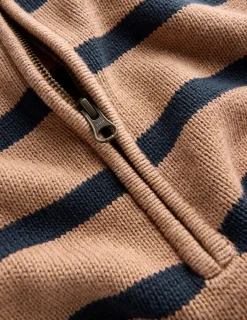 Boden Pulls & Gilets-Pull Lucy partiellement zippé Camel chiné, rayures bleu marine