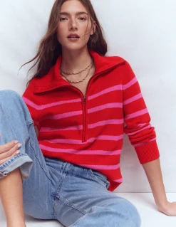 Boden Pulls & Gilets-Pull Lucy partiellement zippé Rose/rouge