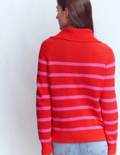 Boden Pulls & Gilets-Pull Lucy partiellement zippé Rose/rouge