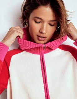 Boden Pulls & Gilets-Pull Lucy partiellement zippé Ivoire chaud, rouge