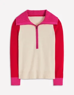 Boden Pulls & Gilets-Pull Lucy partiellement zippé Ivoire chaud, rouge