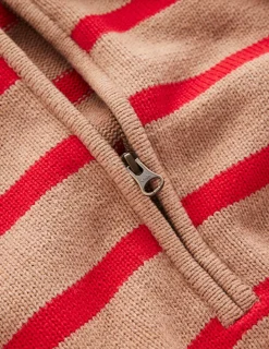 Boden Pulls & Gilets-Pull Lucy partiellement zippé Camel chiné, rayé rouge