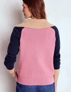 Boden Pulls & Gilets-Pull Lucy partiellement zippé Bruyère rose, bleu marine