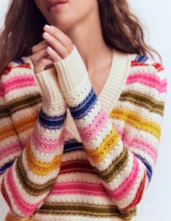 Boden Pulls & Gilets-Pull Maeve en coton texturé À Rayures Multicolores