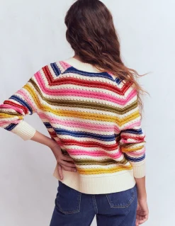 Boden Pulls & Gilets-Pull Maeve en coton texturé À Rayures Multicolores