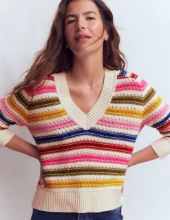 Boden Pulls & Gilets-Pull Maeve en coton texturé À Rayures Multicolores