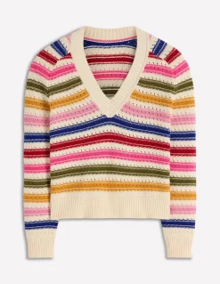 Boden Pulls & Gilets-Pull Maeve en coton texturé À Rayures Multicolores