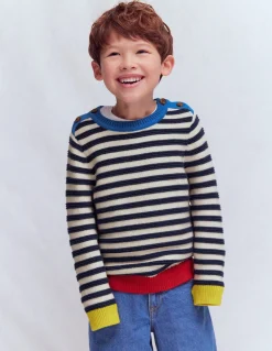 Boden Pulls & Gilets-Pull épais Bleu marine chiné et rayé écru