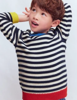 Boden Pulls & Gilets-Pull épais Bleu marine chiné et rayé écru