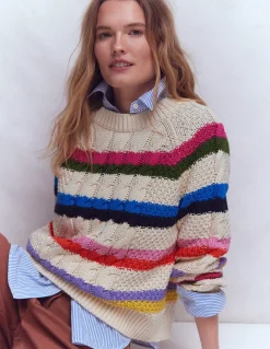 Boden Pulls & Gilets-Pull torsadé en coton Ivoire chaud, arc-en-ciel