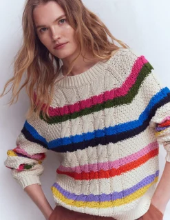 Boden Pulls & Gilets-Pull torsadé en coton Ivoire chaud, arc-en-ciel