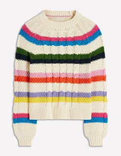 Boden Pulls & Gilets-Pull torsadé en coton Ivoire chaud, arc-en-ciel