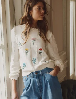 Boden Pulls & Gilets-Pull Valeria à détails crochet Ivoire chaud, broderie