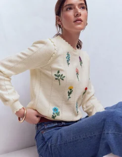 Boden Pulls & Gilets-Pull Valeria à détails crochet Ivoire chaud, broderie