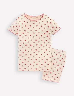 Boden Pyjamas & Chaussons-Pyjama court douillet Rayé fraise rose amande
