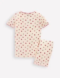 Boden Pyjamas & Chaussons-Pyjama court douillet Rayé fraise rose amande