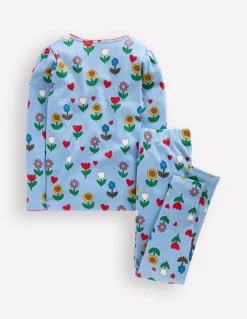 Boden Pyjamas & Chaussons-Pyjama long douillet Motif Sunflower Garden bleu glacier