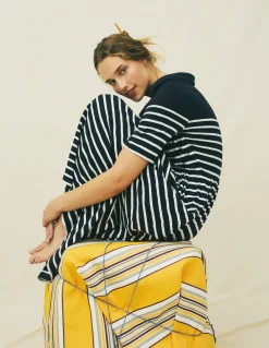 Boden Robes & Combinaisons|Midi-Robe à col Aria en jersey Bleu marine, rayé ivoire