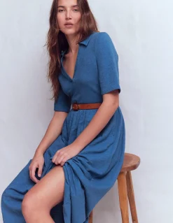 Boden Robes & Combinaisons|Midi-Robe à col Aria en jersey Bleu tourmaline