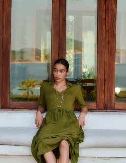 Boden Robes & Combinaisons|Midi-Robe à col Aria en jersey Vert promenade