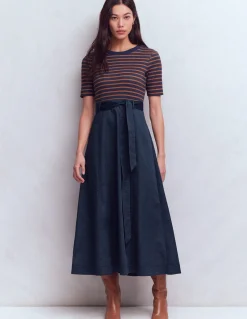 Boden Tenues De Travail|Robes & Combinaisons-Robe à col rond en mélange de tissus Bleu Marine