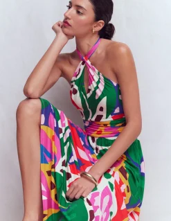 Boden Robes & Combinaisons|Longues-Robe à col torsadé Sydney en jersey Multi, motif Leafy Cascade