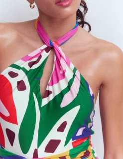 Boden Robes & Combinaisons|Longues-Robe à col torsadé Sydney en jersey Multi, motif Leafy Cascade