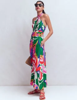 Boden Robes & Combinaisons|Longues-Robe à col torsadé Sydney en jersey Multi, motif Leafy Cascade