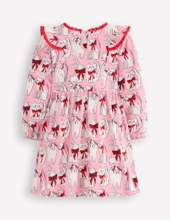 Boden Robes-Robe à manches longues et volants Motif animaux préférés rose chewing-gum