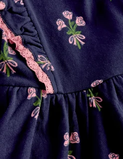 Boden Robes-Robe à manches longues et volants Motif Posy bleu marine universitaire