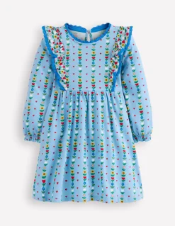 Boden Robes-Robe à manches longues et volants Motif Garden Stripe bleu glacier